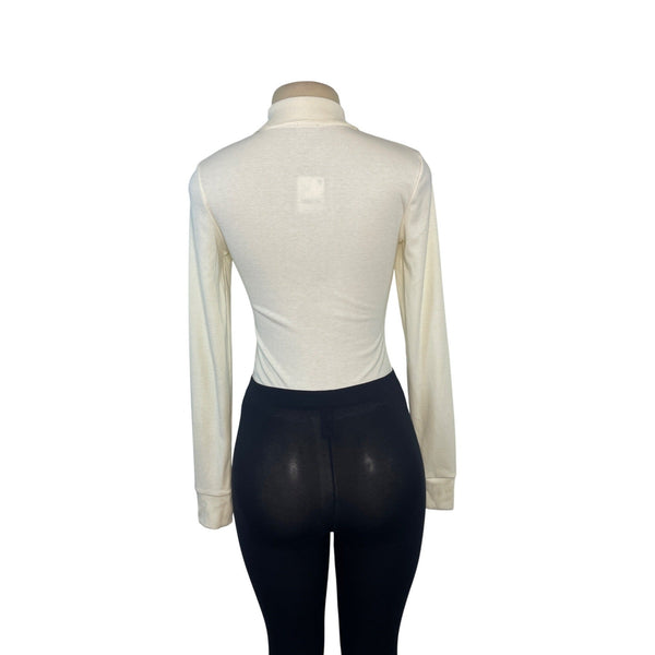 Free People By Intimately Vintage-Inspired Off-White Collared Ribbed Knit Long Sleeve Bodysuit