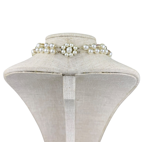 Vintage Womens Gold Tone Glass Bead & Faux Pearl Double-Strand Necklace