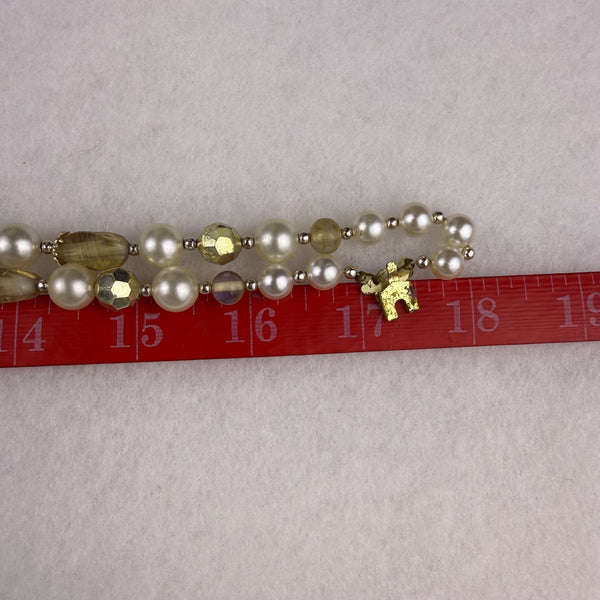 Vintage Womens Gold Tone Glass Bead & Faux Pearl Double-Strand Necklace