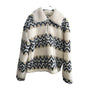J.Crew Womens Fleece Jacket Large Chevron Pattern Warm Beige/Black
