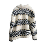 J.Crew Womens Fleece Jacket Large Chevron Pattern Warm Beige/Black