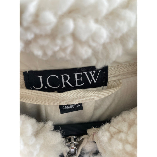 J.Crew Womens Fleece Jacket Large Chevron Pattern Warm Beige/Black