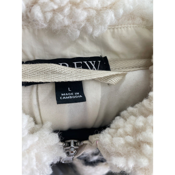 J.Crew Womens Fleece Jacket Large Chevron Pattern Warm Beige/Black