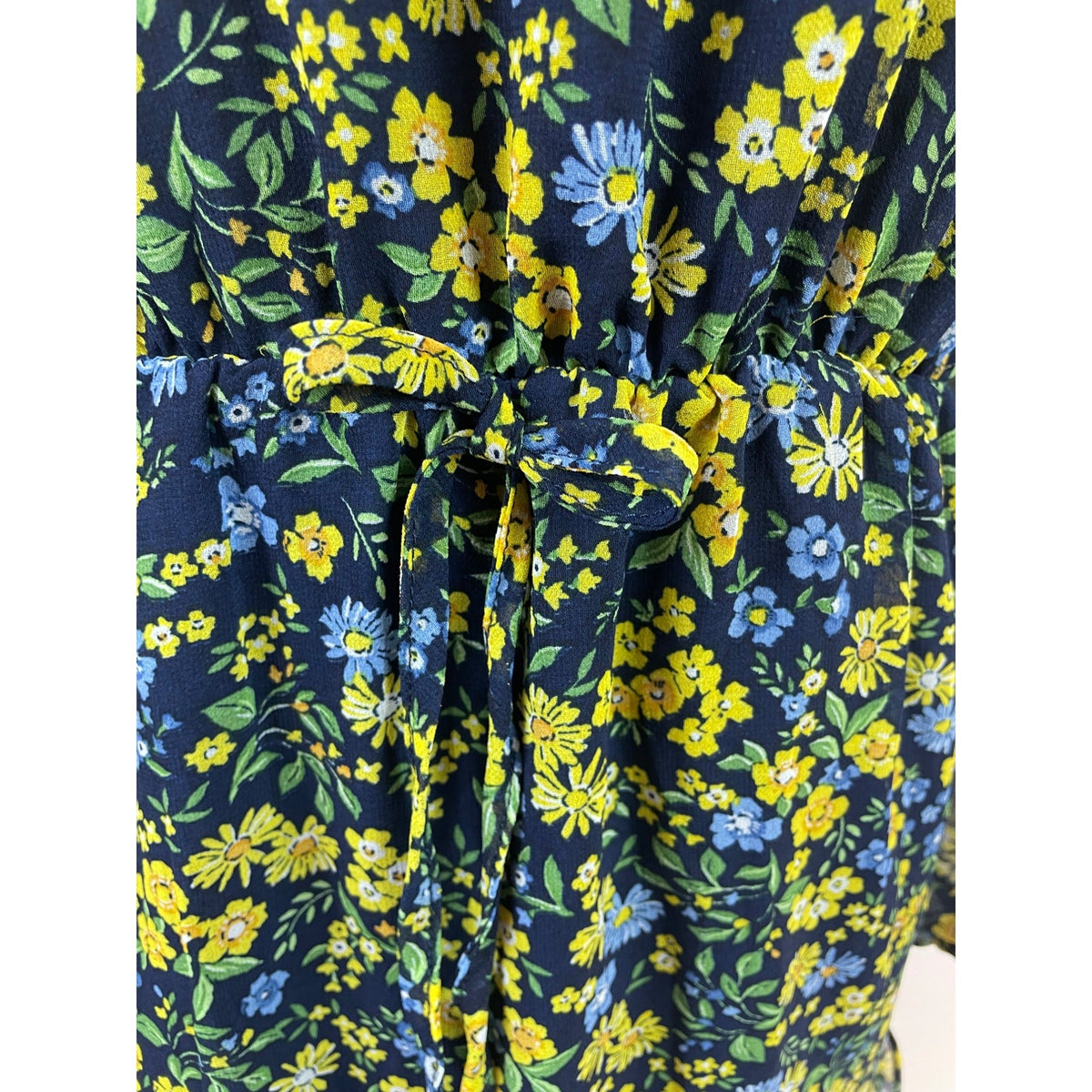 3rd + Malt Floral Print Long Sleeve Mini Dress With Tie Waist & Ruffled Hem Size S