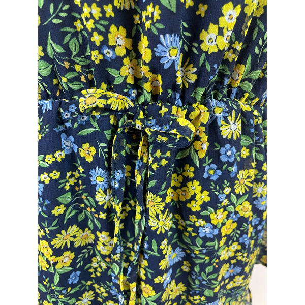 3rd + Malt Floral Print Long Sleeve Mini Dress With Tie Waist & Ruffled Hem Size S