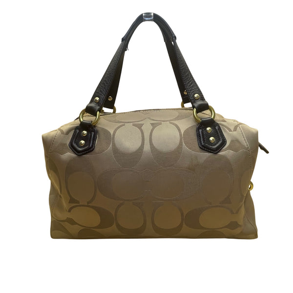 Coach Tan & Brown Signature Printed Handbag W/ Leather Trim & Gold Hardware