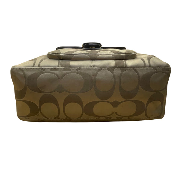 Coach Tan & Brown Signature Printed Handbag W/ Leather Trim & Gold Hardware