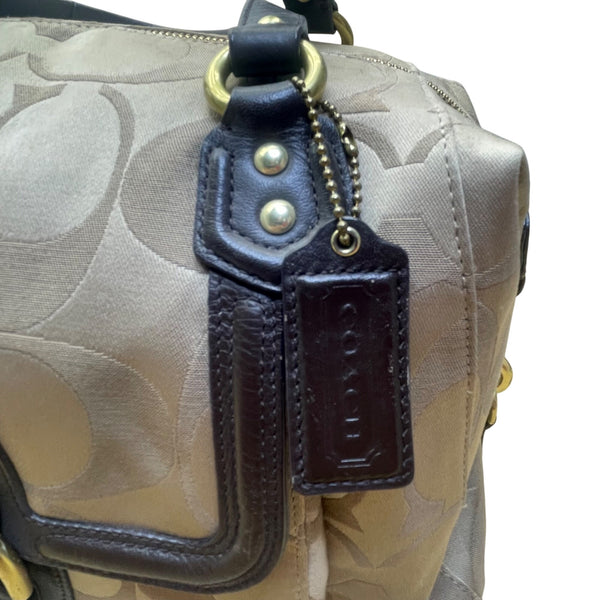 Coach Tan & Brown Signature Printed Handbag W/ Leather Trim & Gold Hardware