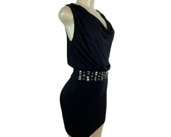 La Rok Black Sleeveless Cowl Neck Dress With Studded Waistband Size XS