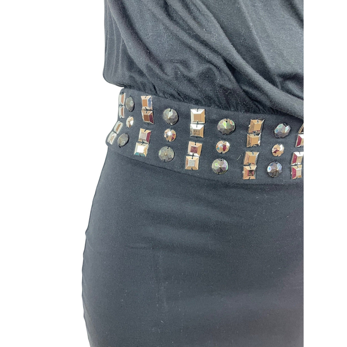 La Rok Black Sleeveless Cowl Neck Dress With Studded Waistband Size XS
