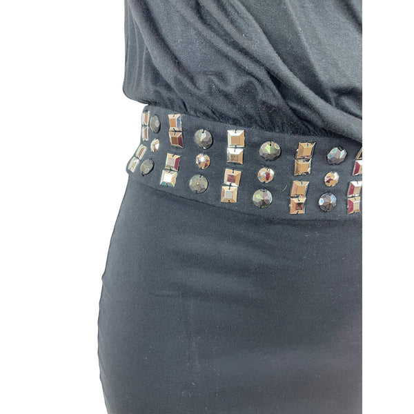 La Rok Black Sleeveless Cowl Neck Dress With Studded Waistband Size XS