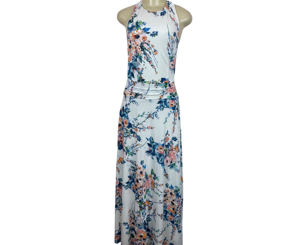 Zara Trafaluc Collection Women's White Multicolor Floral Pattern Maxi Dress Sz M