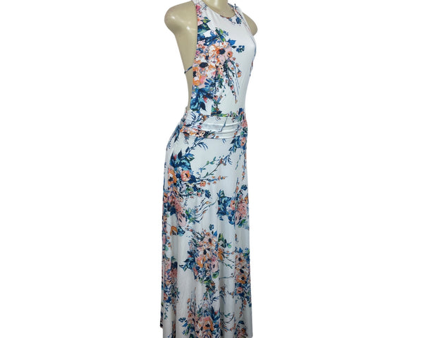 Zara Trafaluc Collection Women's White Multicolor Floral Pattern Maxi Dress Sz M