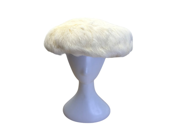 Vintage White Rabbit Fur Women's Beret Hat