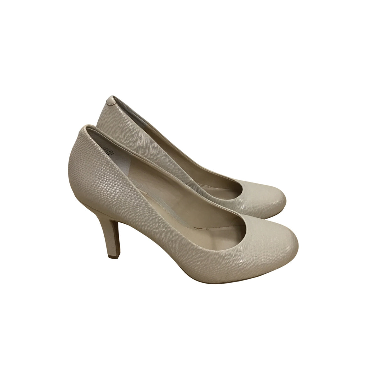 Kelly & Katie Womens Beige Textured Faux Leather Round Toe High Heels Size 8.5 NWB