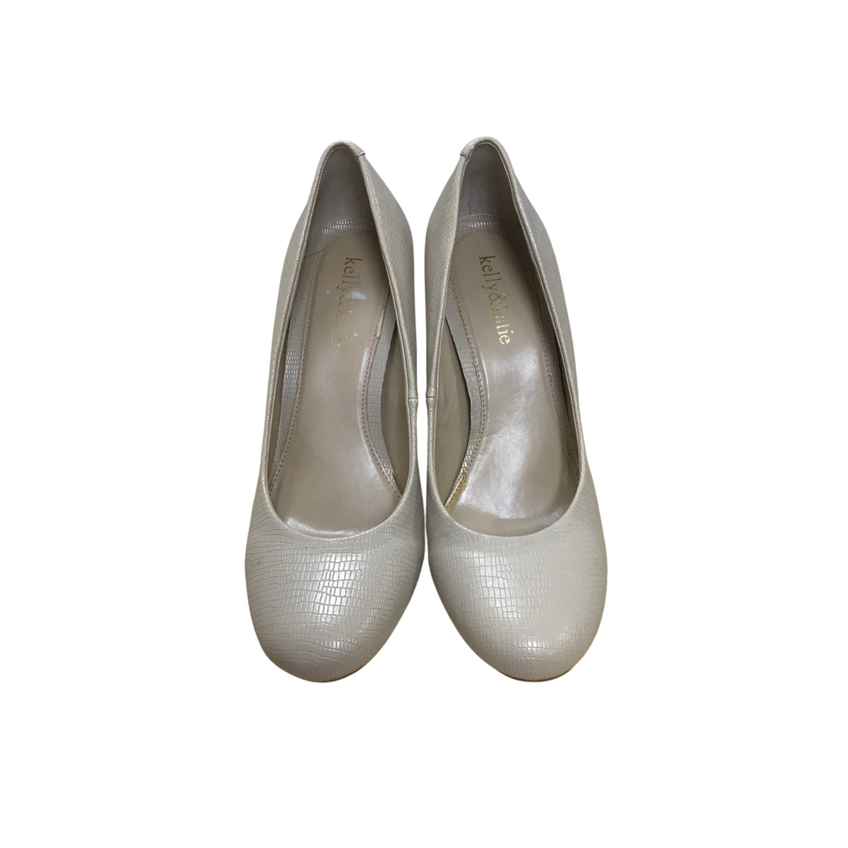 Kelly & Katie Womens Beige Textured Faux Leather Round Toe High Heels Size 8.5 NWB