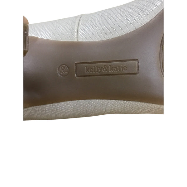 Kelly & Katie Womens Beige Textured Faux Leather Round Toe High Heels Size 8.5 NWB
