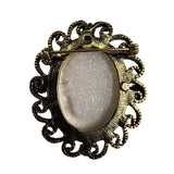 Vintage Ornate Gold Tone Floral Brooch Pin Oval Handpainted Faux Pearls Accent