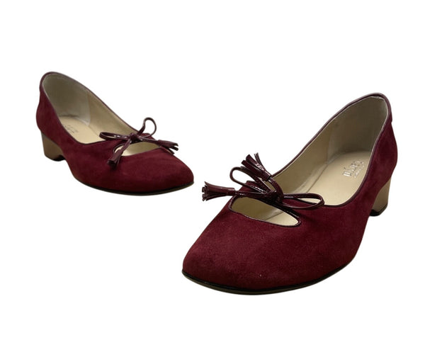 Taryn Rose Women’s Burgundy Suede Bow tassel Detail Low Wedge Shoes Size 10M