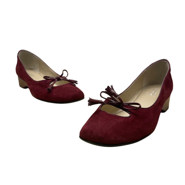 Taryn Rose Women’s Burgundy Suede Bow tassel Detail Low Wedge Shoes Size 10M