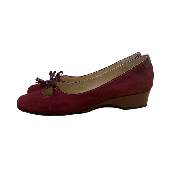 Taryn Rose Women’s Burgundy Suede Bow tassel Detail Low Wedge Shoes Size 10M