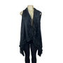 Black Open Front Sleeveless Cardigan Vest With Ruffled Edges - New