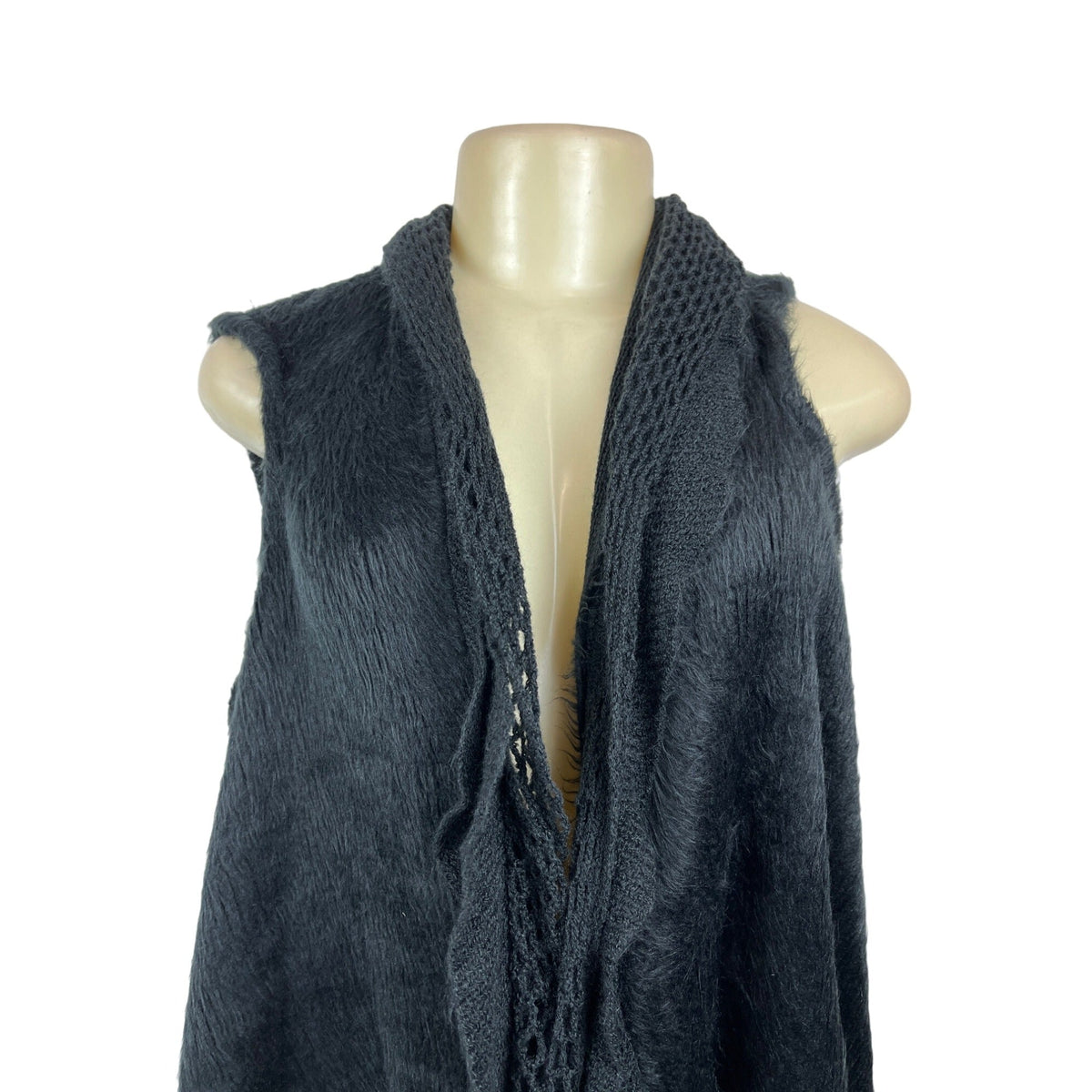 Black Open Front Sleeveless Cardigan Vest With Ruffled Edges - New