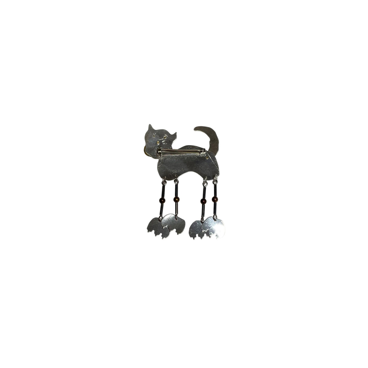 Cat-Themed Womens Unique Silver-Tone Metal Articulated Brooch Pin With Dangling Legs