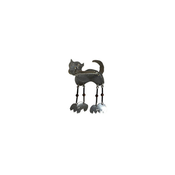 Cat-Themed Womens Unique Silver-Tone Metal Articulated Brooch Pin With Dangling Legs