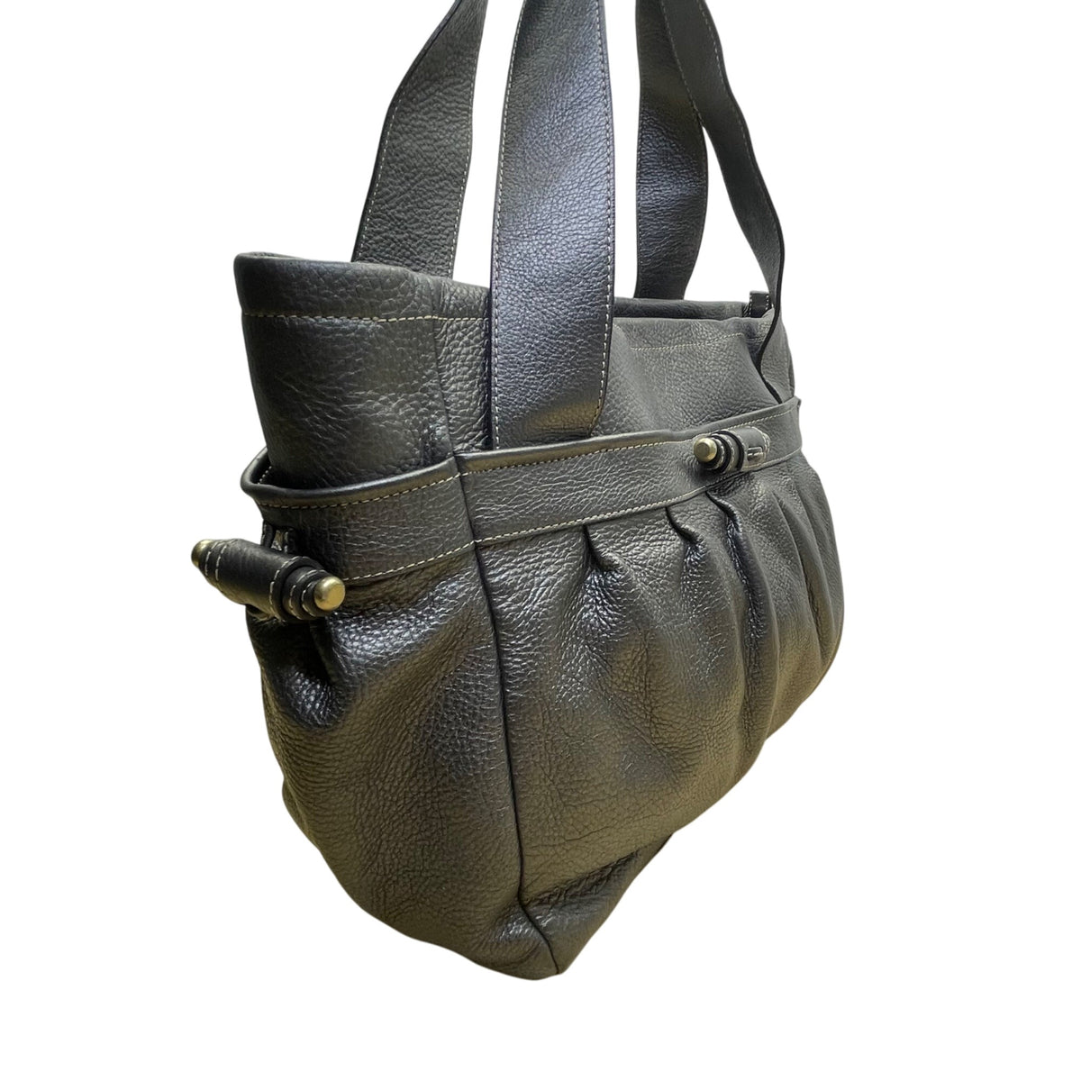 Perlina Women’s Dark Silver Leather Snap & Zip Closure Shoulder Satchel Bag