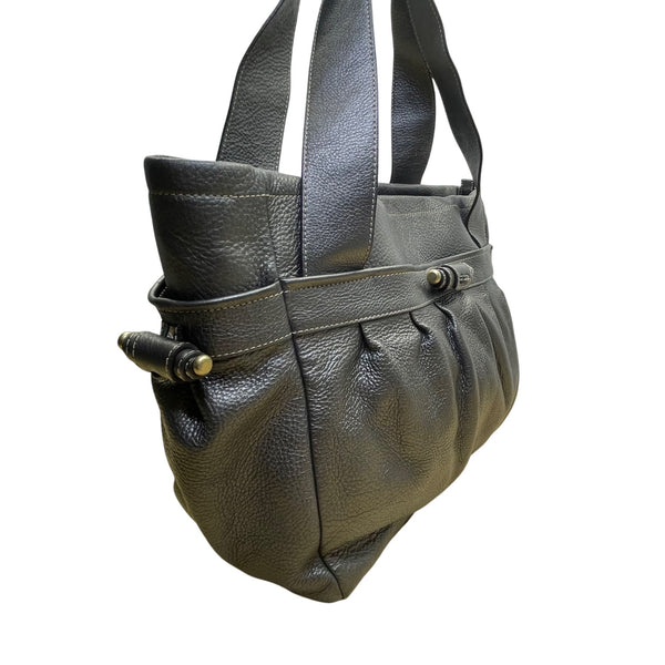 Perlina Women’s Dark Silver Leather Snap & Zip Closure Shoulder Satchel Bag