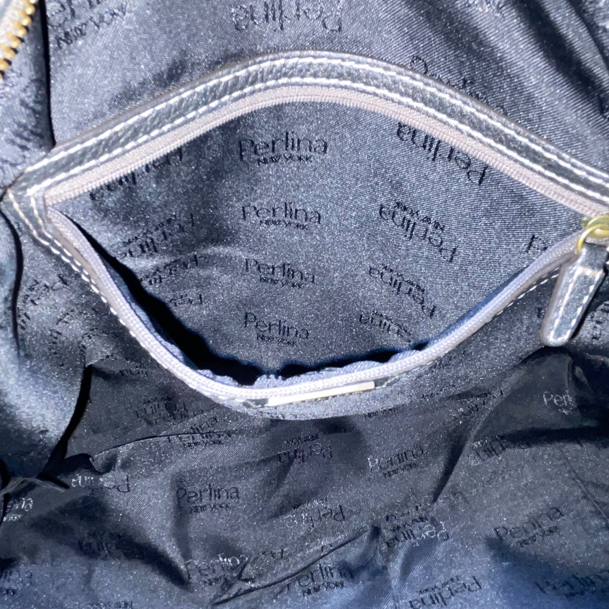 Perlina Women’s Dark Silver Leather Snap & Zip Closure Shoulder Satchel Bag