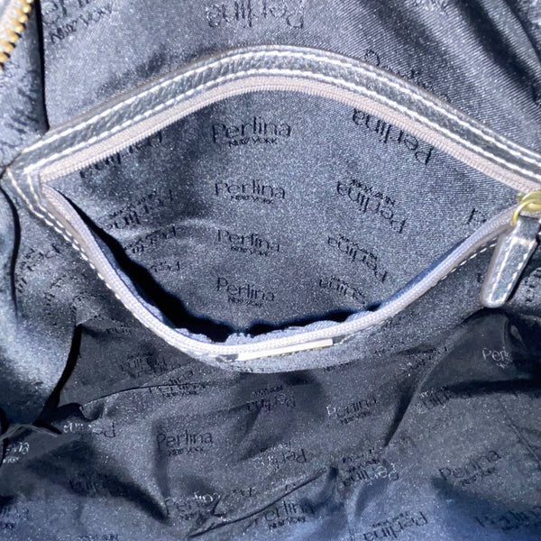 Perlina Women’s Dark Silver Leather Snap & Zip Closure Shoulder Satchel Bag