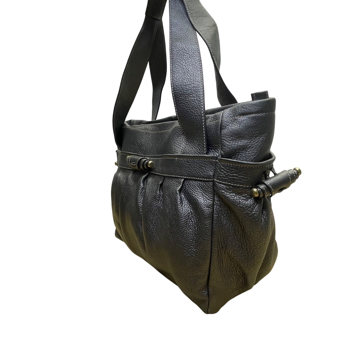 Perlina Women’s Dark Silver Leather Snap & Zip Closure Shoulder Satchel Bag