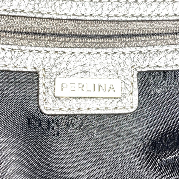 Perlina Women’s Dark Silver Leather Snap & Zip Closure Shoulder Satchel Bag
