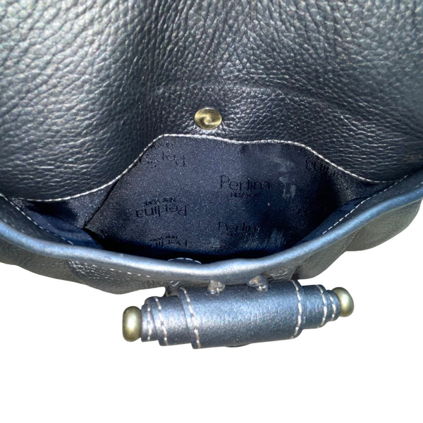 Perlina Women’s Dark Silver Leather Snap & Zip Closure Shoulder Satchel Bag