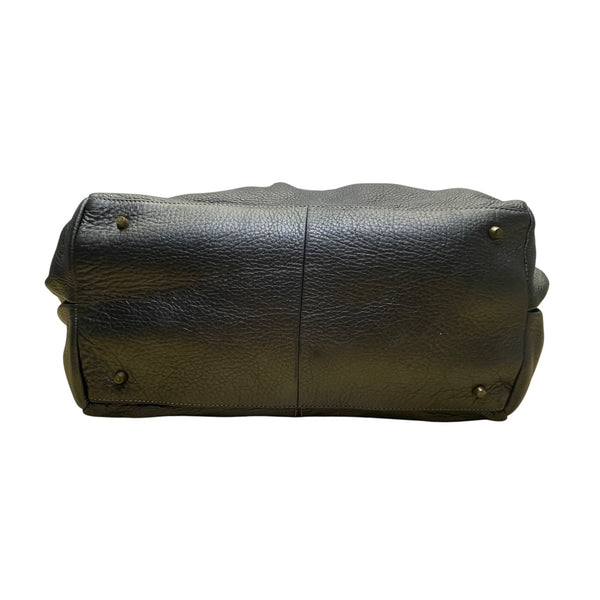 Perlina Women’s Dark Silver Leather Snap & Zip Closure Shoulder Satchel Bag