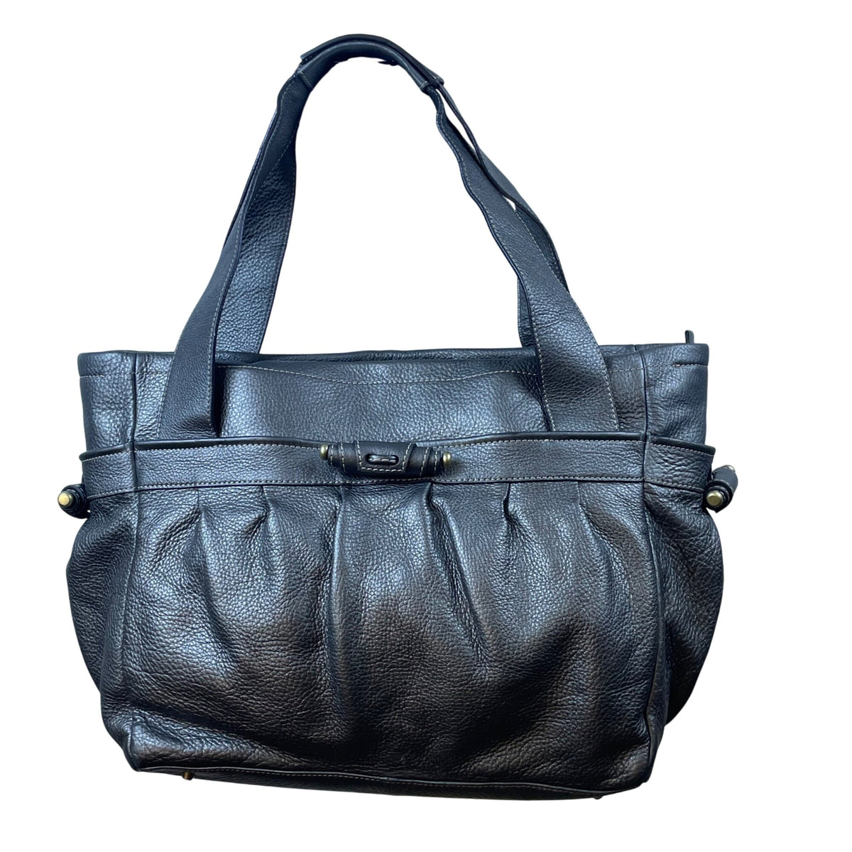 Perlina Women’s Dark Silver Leather Snap & Zip Closure Shoulder Satchel Bag