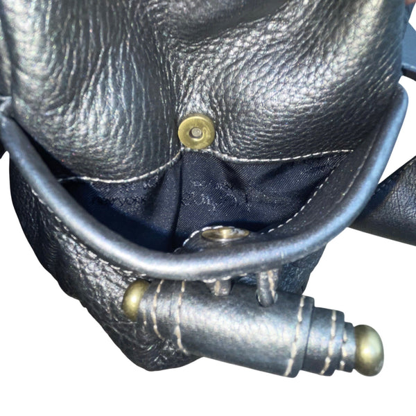 Perlina Women’s Dark Silver Leather Snap & Zip Closure Shoulder Satchel Bag