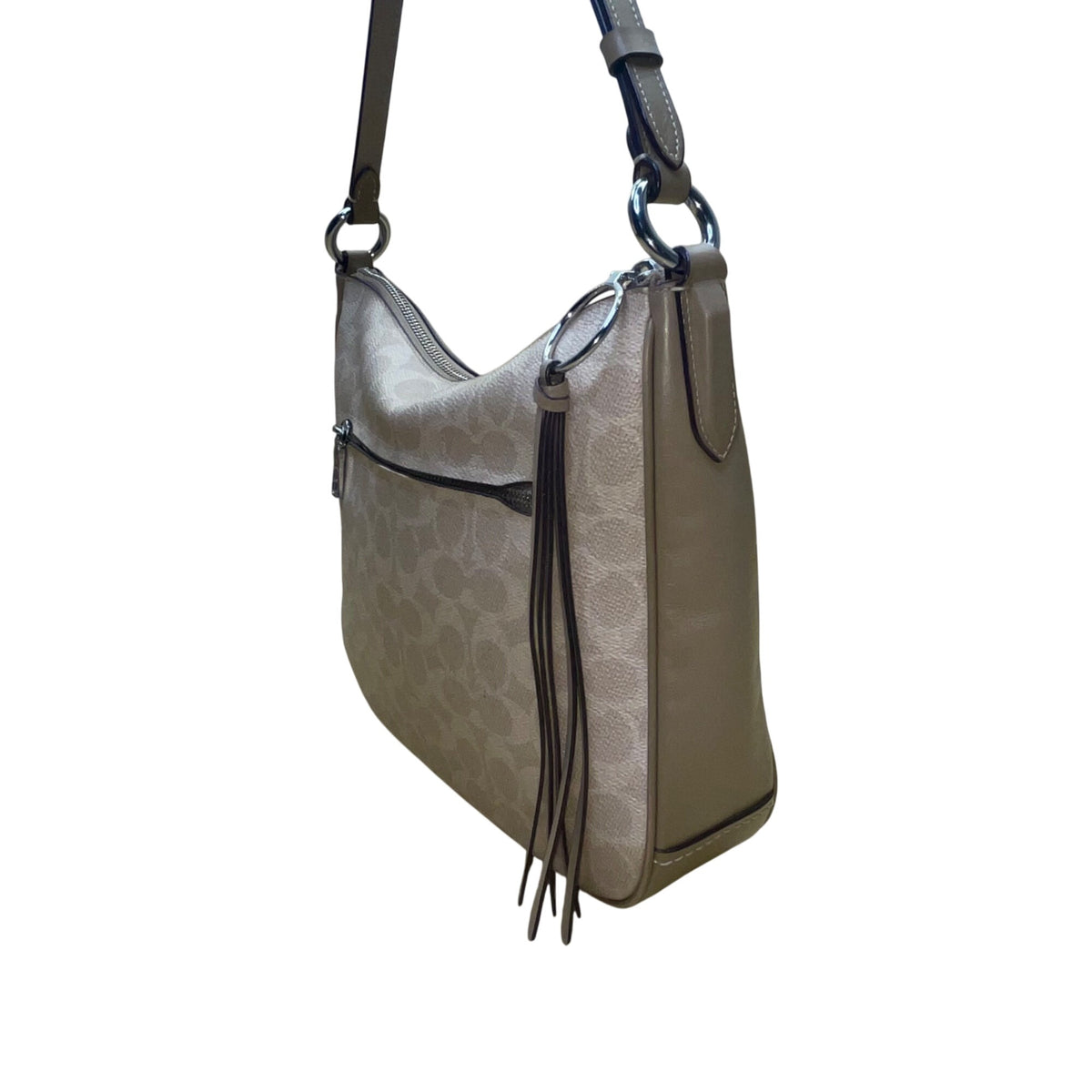 Coach Women’s Beige Monogram Leather Adjustable Strap Chaise Crossbody Bag