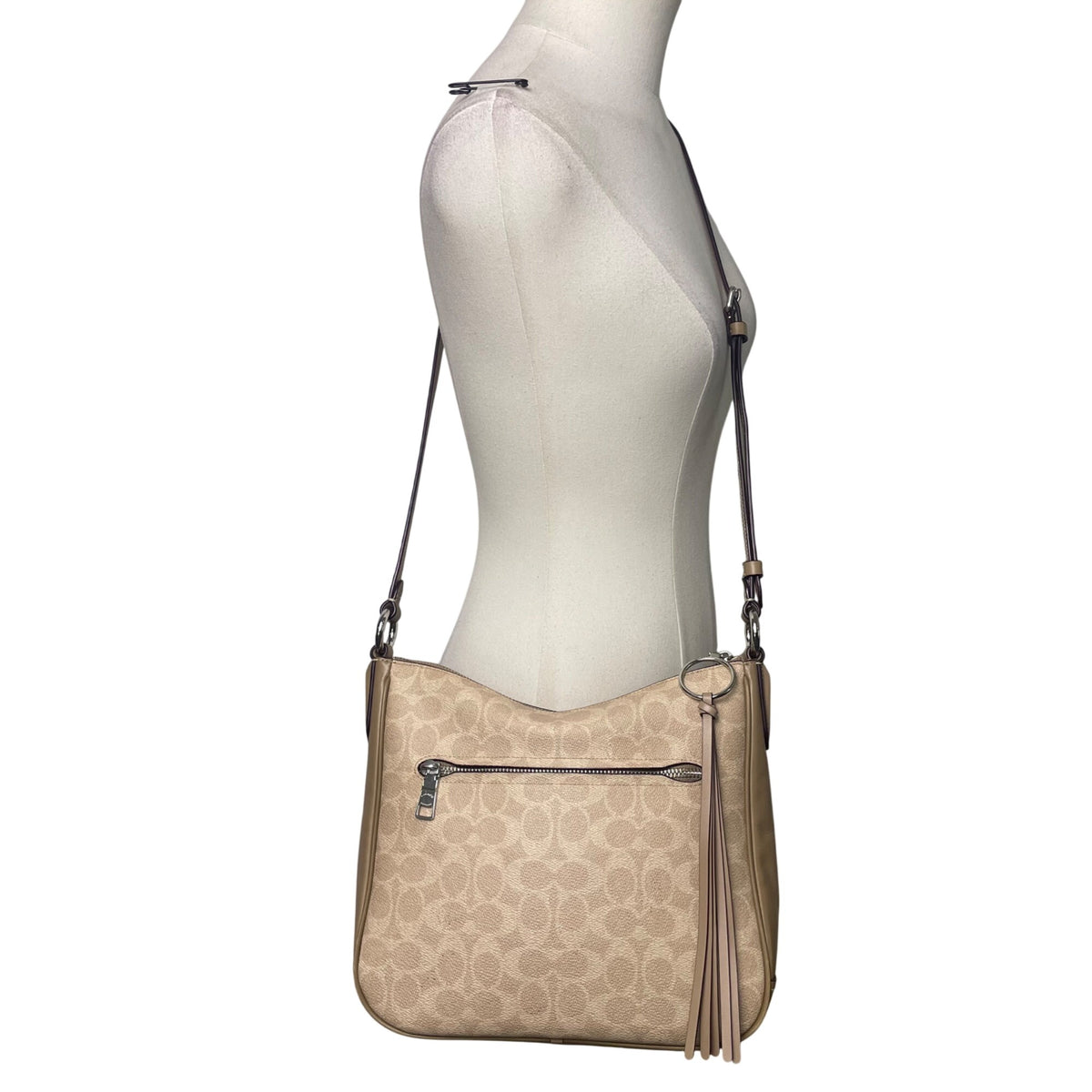 Coach Women’s Beige Monogram Leather Adjustable Strap Chaise Crossbody Bag