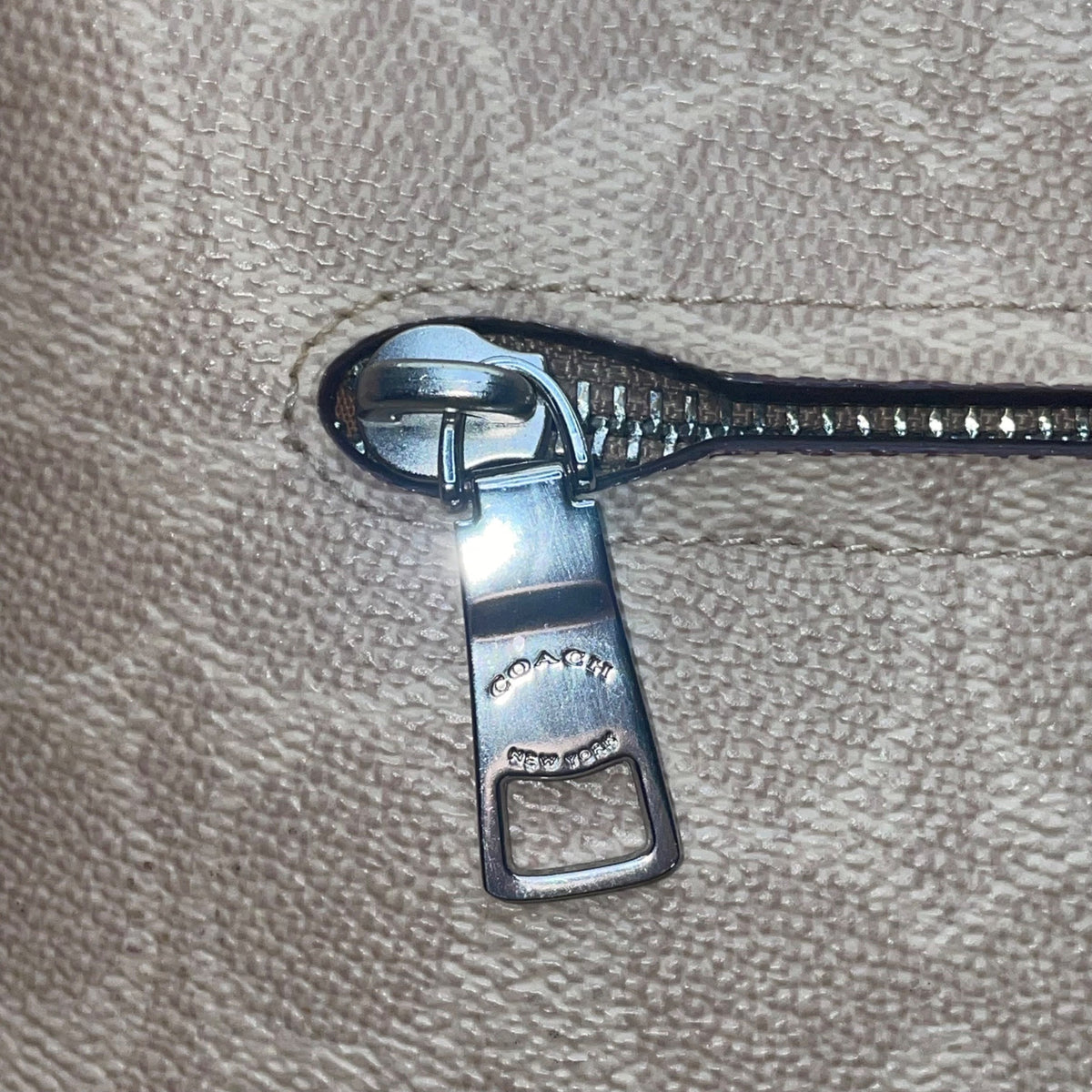 Coach Women’s Beige Monogram Leather Adjustable Strap Chaise Crossbody Bag