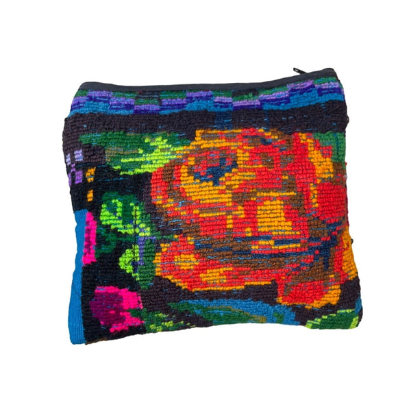 Handcrafted Women's Black Crocheted Roses Tapestry Cosmetic Bag Sz S