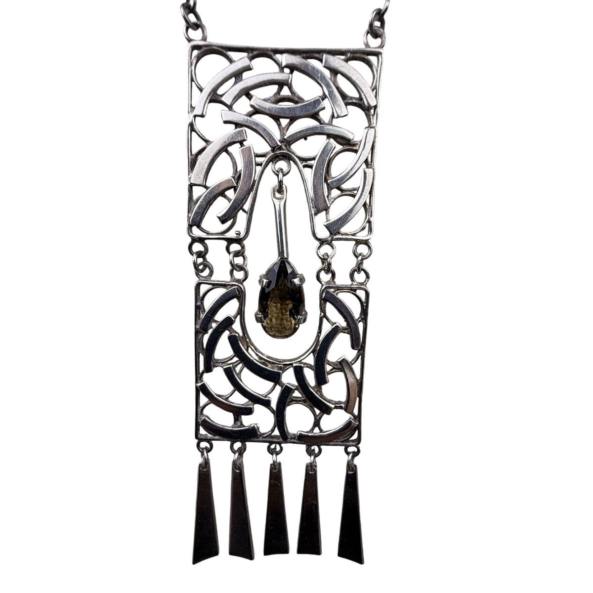 Vintage Israel Sterling Silver Pendant Necklace With Smoky Quartz Detail