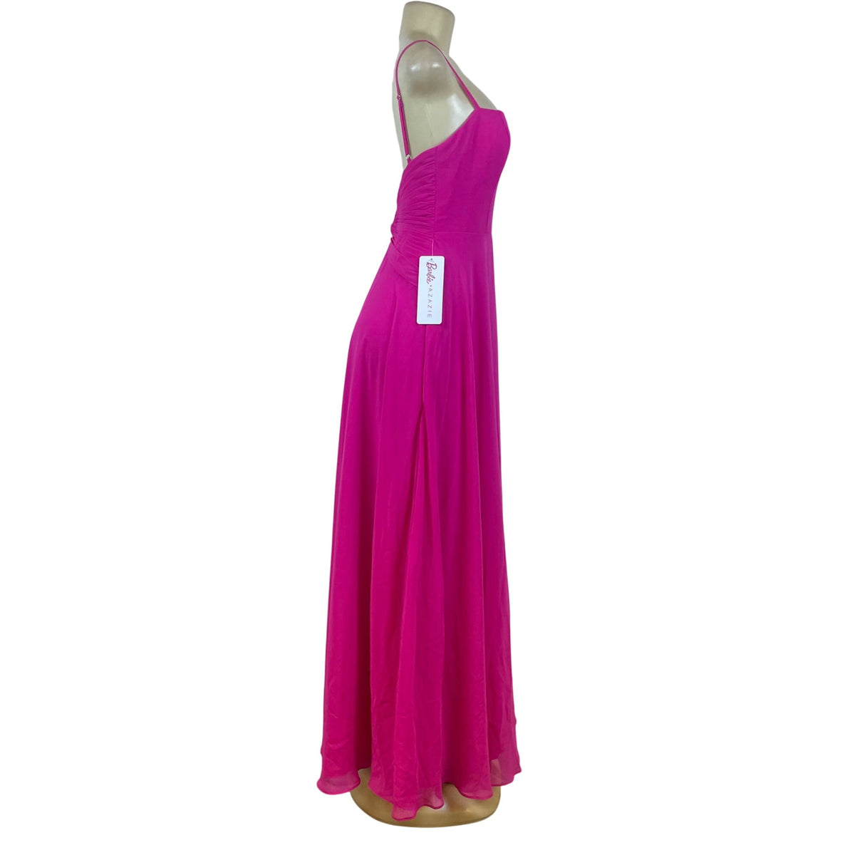 Barbie Azazie Womens Pink Gown Maxi Dress Ruched Adjustable Straps Sz A6 - New