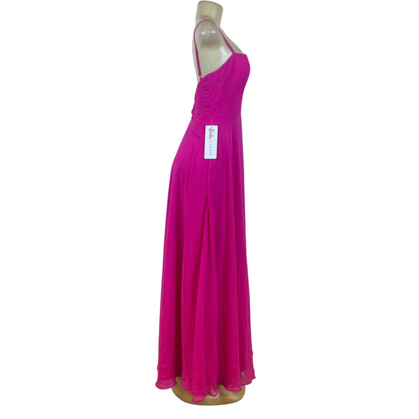 Barbie Azazie Womens Pink Gown Maxi Dress Ruched Adjustable Straps Sz A6 - New