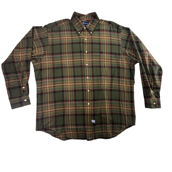 Ralph Lauren Mens Green Plaid Button-Down Shirt Long Sleeve Classic Fit Sz L