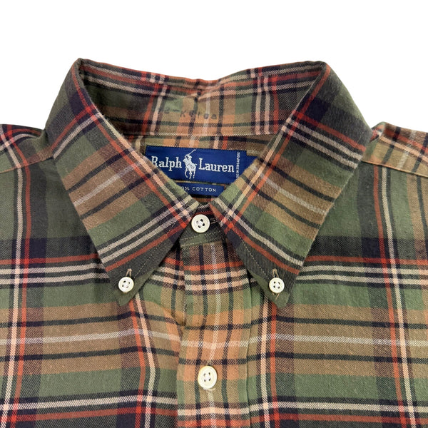 Ralph Lauren Mens Green Plaid Button-Down Shirt Long Sleeve Classic Fit Sz L