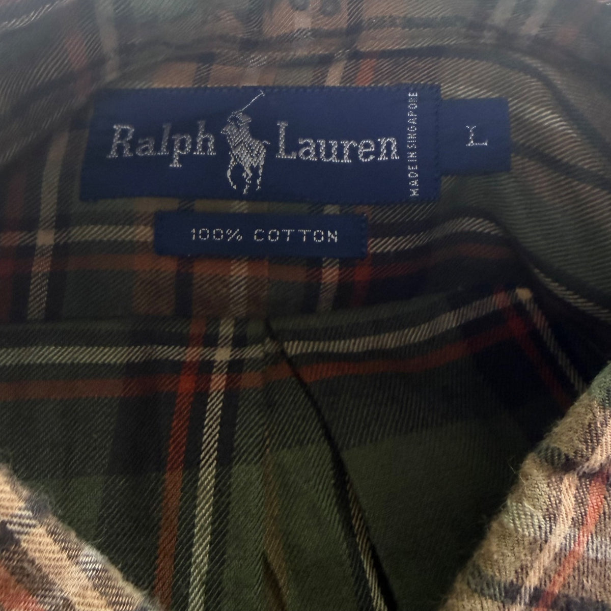 Ralph Lauren Mens Green Plaid Button-Down Shirt Long Sleeve Classic Fit Sz L