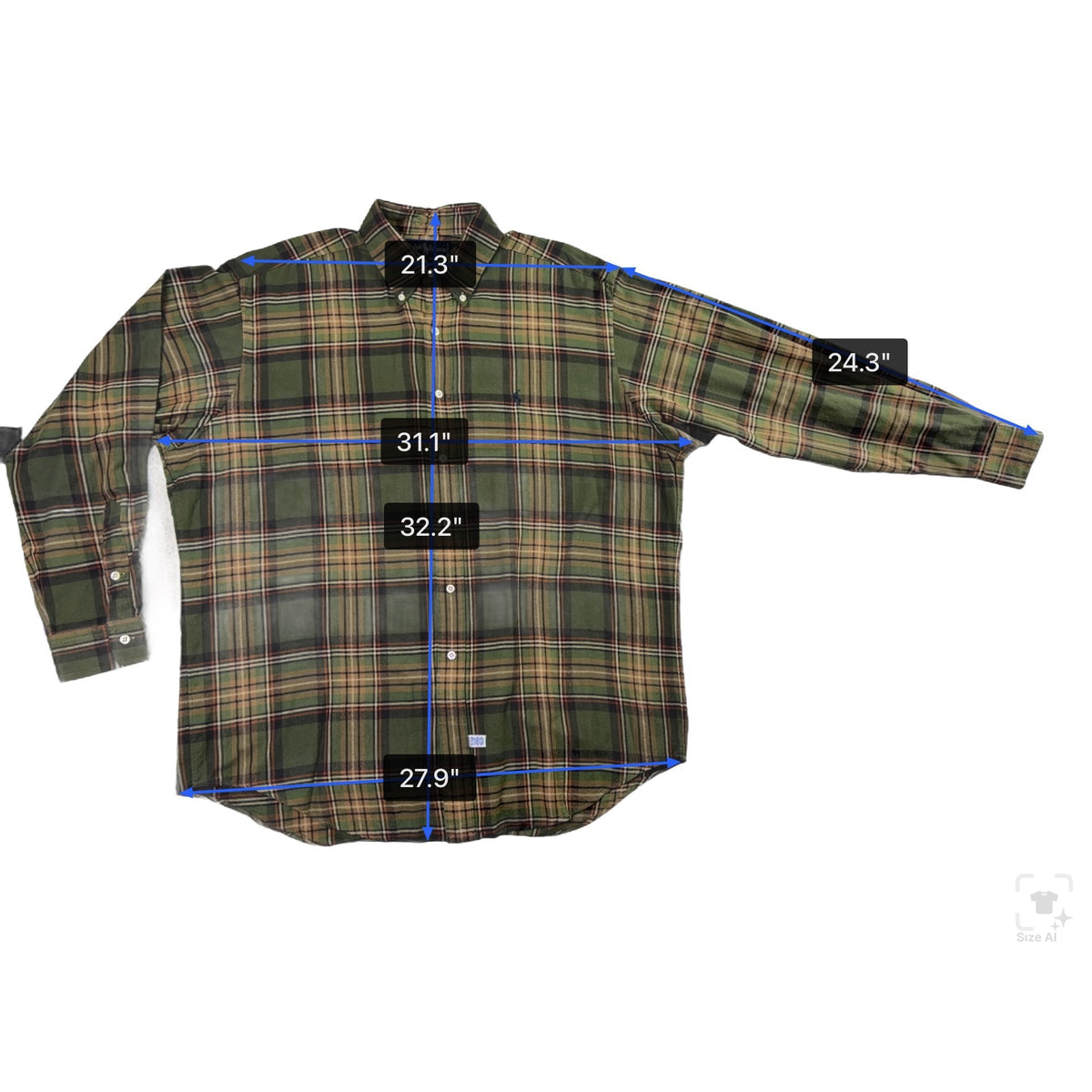 Ralph Lauren Mens Green Plaid Button-Down Shirt Long Sleeve Classic Fit Sz L